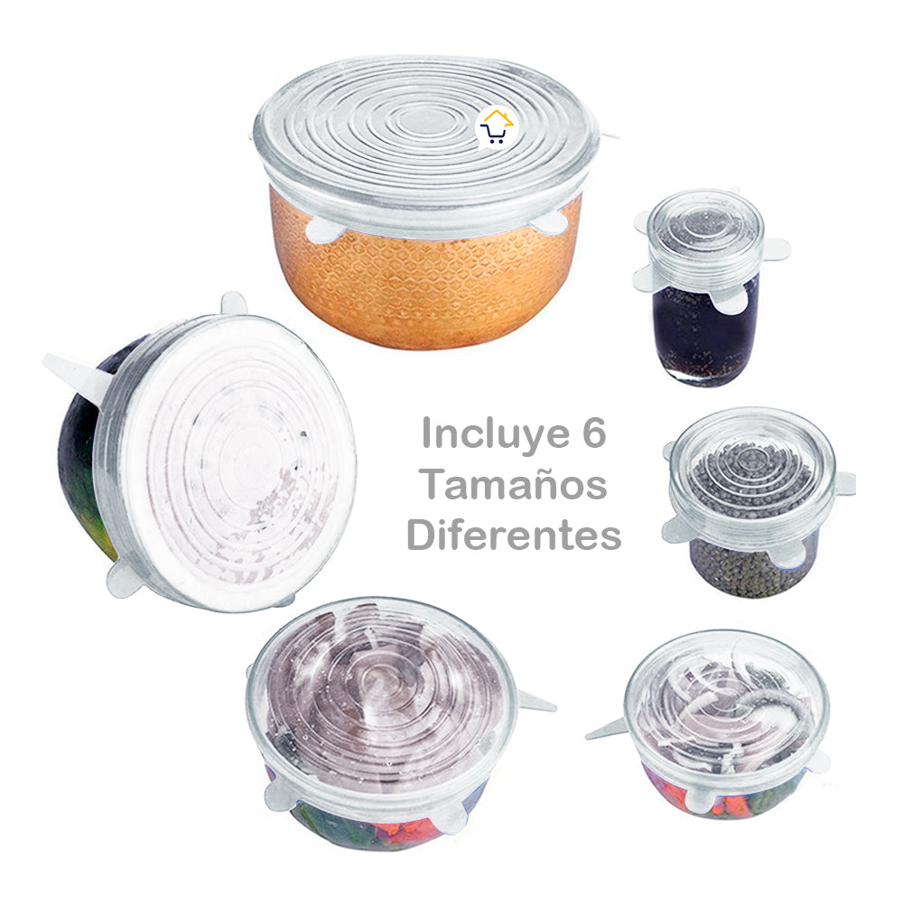 Tapas Elásticas Silicona Cocina X6 Reutilizables Adaptables 🍲🥝 GM1903626