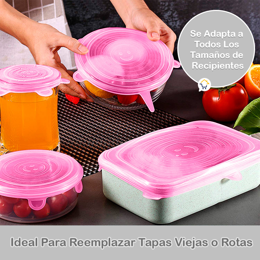 Tapas Elásticas Silicona Cocina X6 Reutilizables Adaptables 🍲🥝 GM1903626